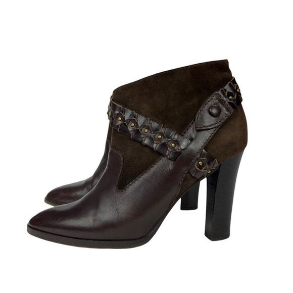 Diane Von Furstenberg Leather Ankle Booties Braided Studded Brown Suede Size 7.5 - Picture 8 of 16